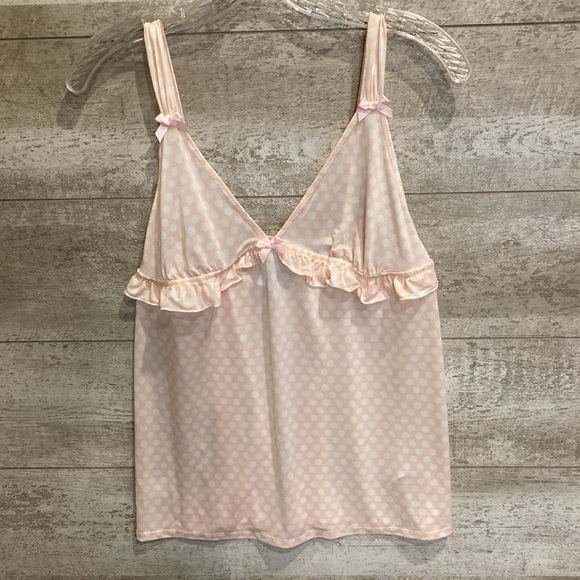 Betsey Johnson 2 Piece Pink White Polka Dot Silky Pajama Set Large - Picture 2 of 7